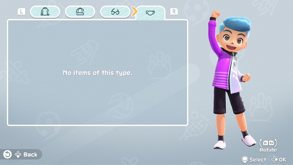 La schermata di selezione del costume presenta maschere per il viso in Nintendo Switch Sports