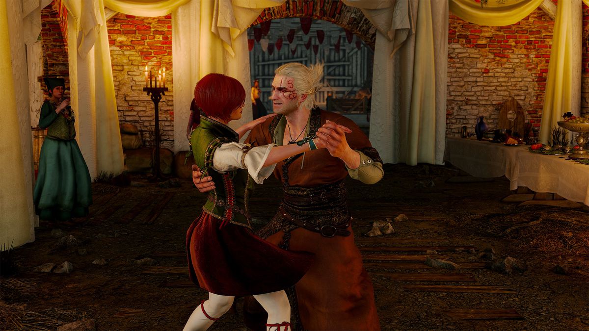 Geralt balla con Shani in uno screenshot di The Witcher 3: Hearts of Stone