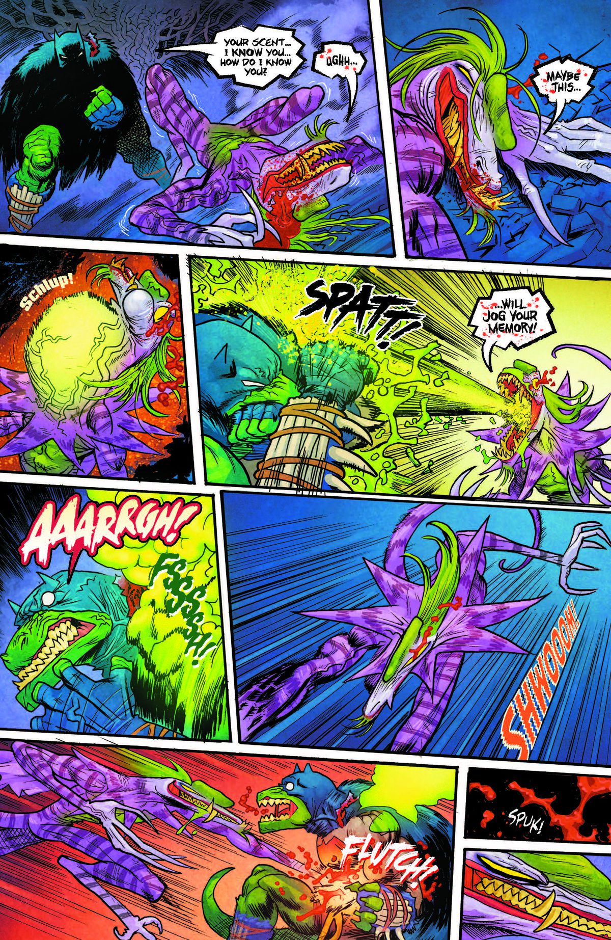 Jokerzard e Batsaur combattono in Jurassic League #1 (2022).  