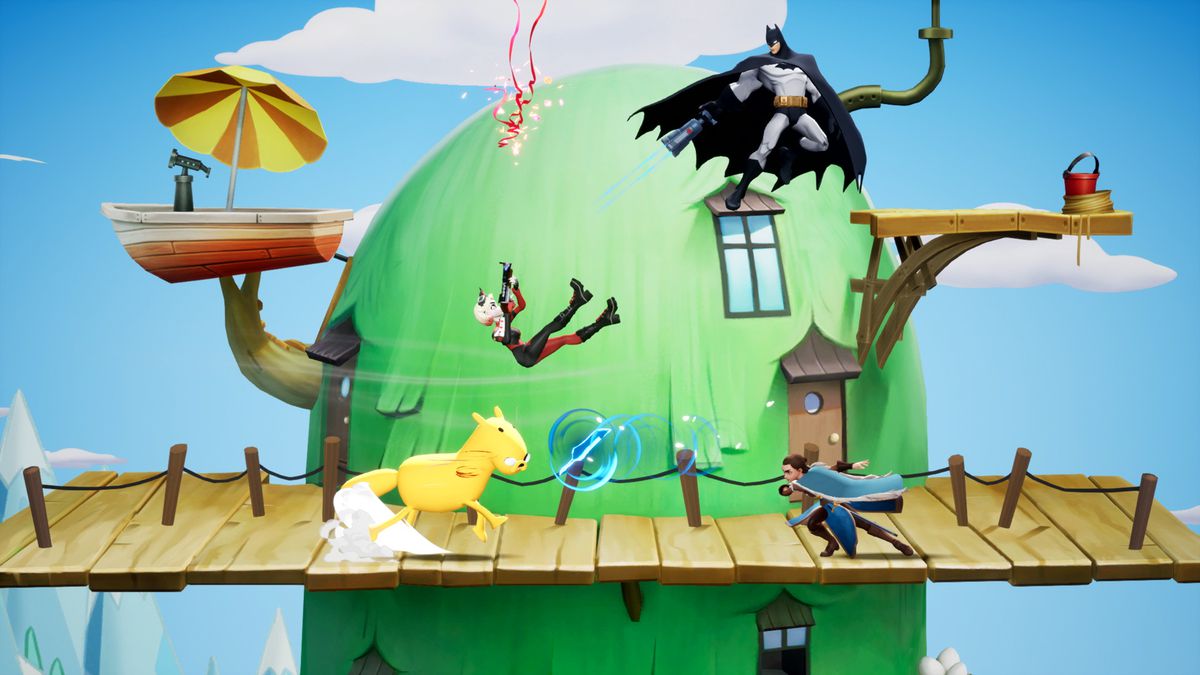 Batman, Harley Quinn, Jake the Dog e Arya Stark combattono in uno screenshot di MultiVersus