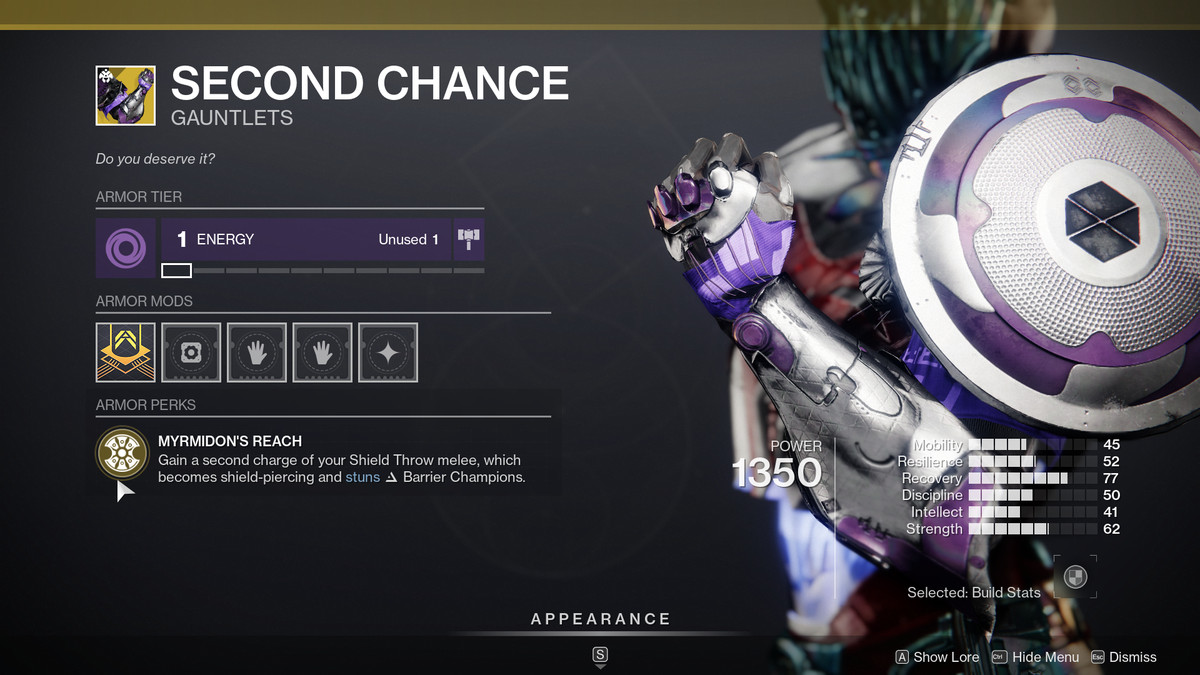 Uno sguardo ai vantaggi dei guanti Second Chance Titan in Destiny 2: Season of the Haunted