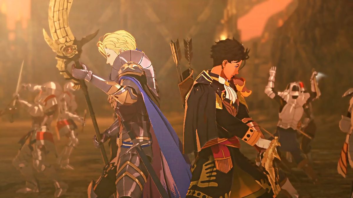 Claude e Dimitri combattono schiena contro schiena in Fire Emblem Warriors: Three Hopes