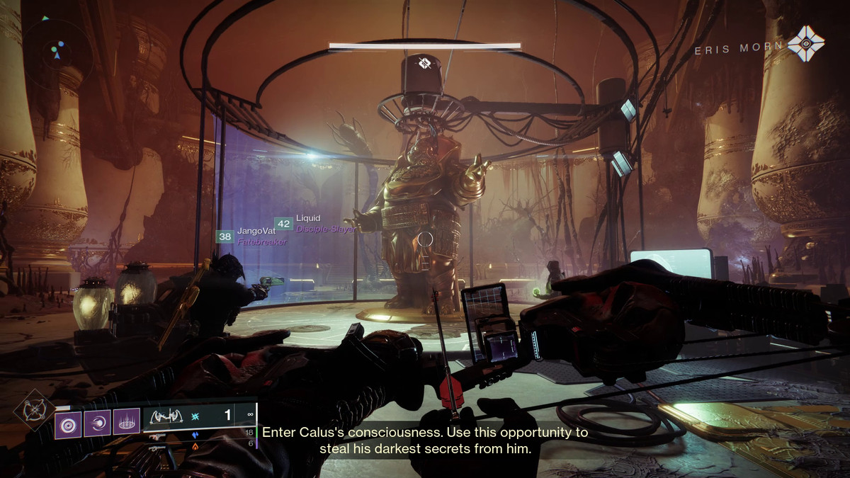 Un Guardiano guarda una statua di Calus nel dungeon Duality di Destiny 2