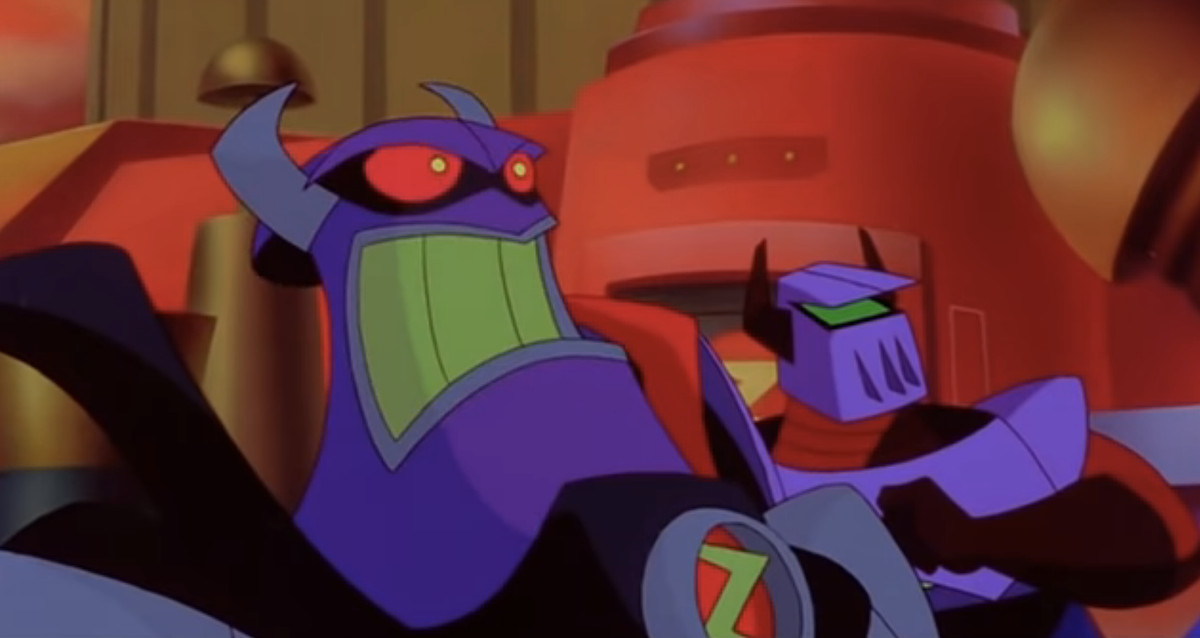 Zurg e un compagno robotico viola corazzato nel film del 2000 Buzz Lightyear of Star Command: The Adventure Begins