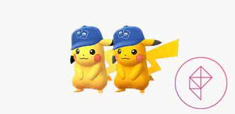 TCG Hat Pikachu con la sua versione Shiny.  La versione Shiny è solo leggermente più scura.