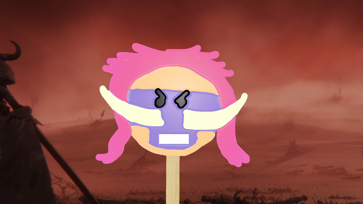 Una versione animata rosa e viola di Radahn