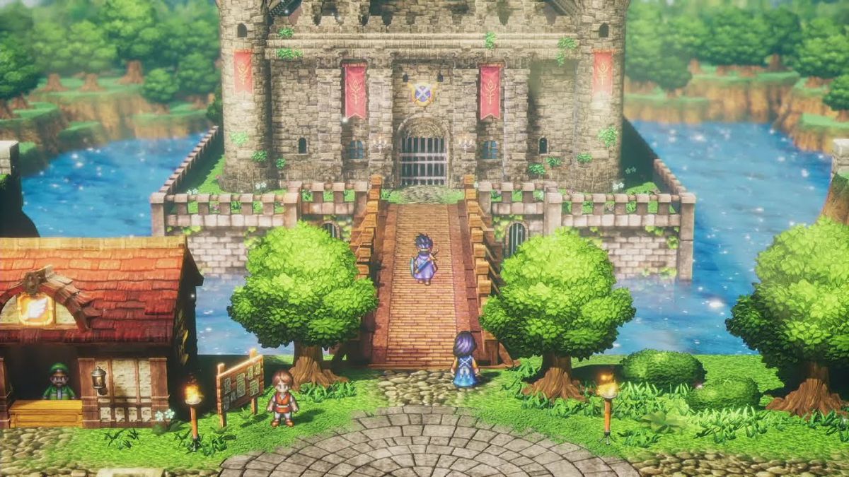 Una scena del castello nel remake HD-2D di Dragon Quest 3