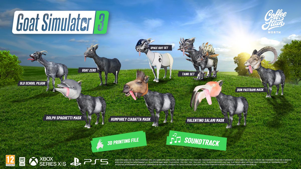 Immagine delle skin di capra preordinate per Goat Simulator 3.
