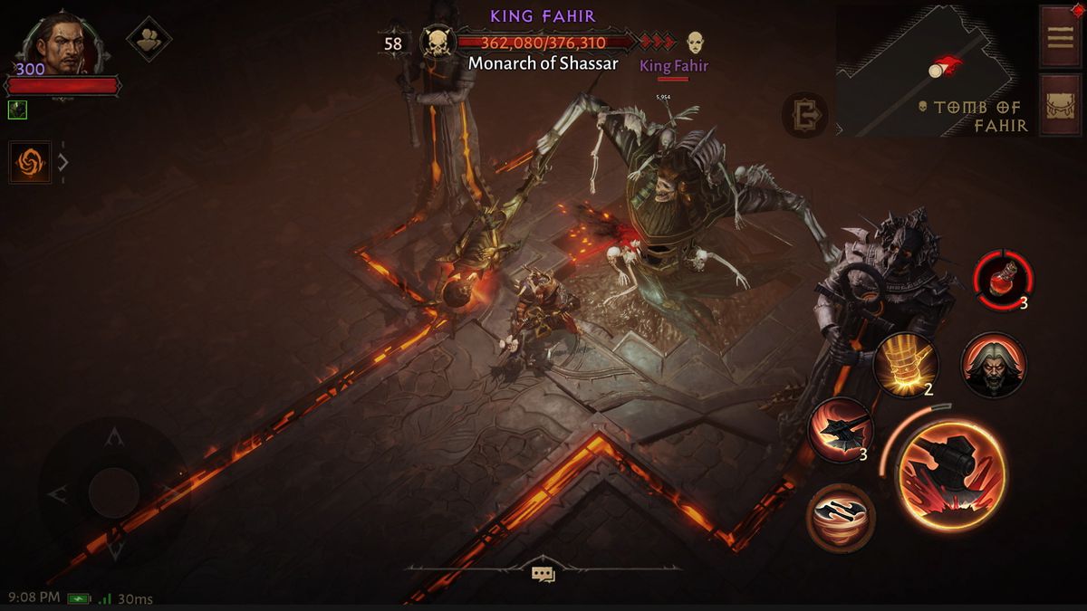 Un barbaro combatte il monarca di Shassar in uno screenshot di Diablo Immortal