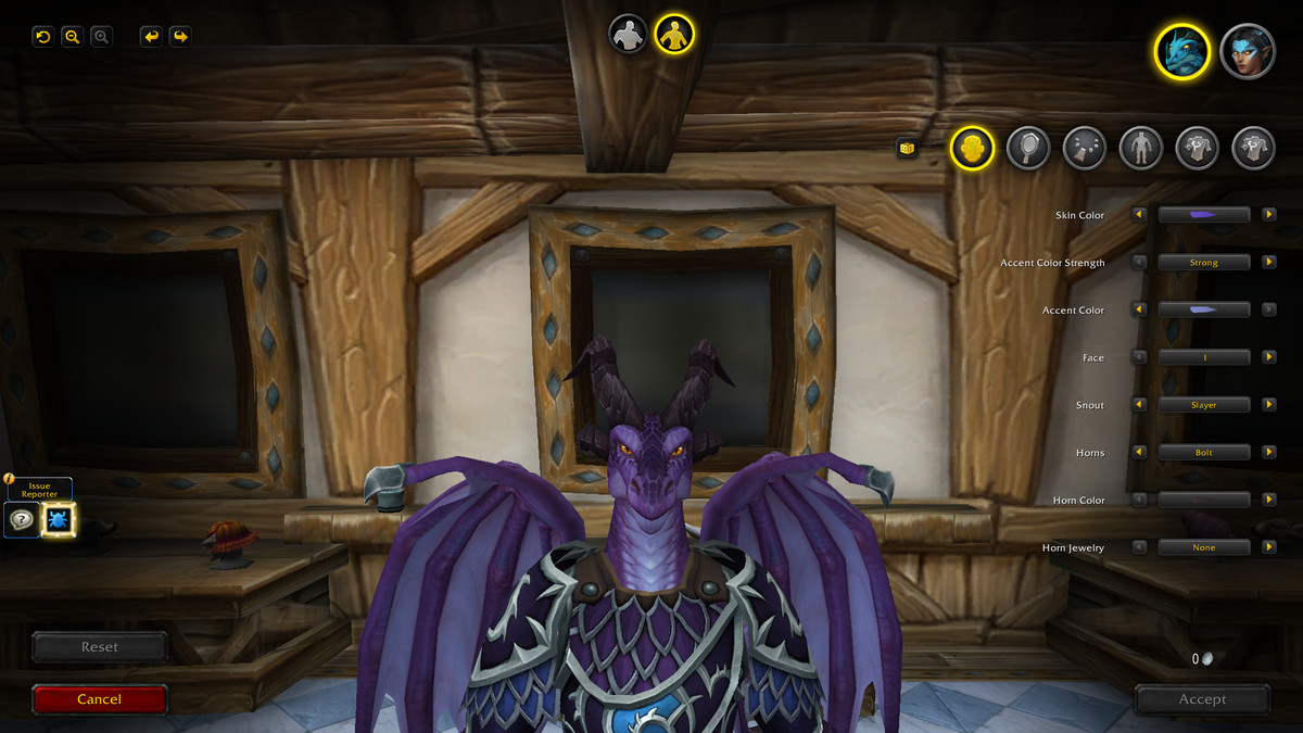 Un Evocatore di Dracthyr si trova nel negozio di barbiere in World of Warcraft: Dragonflight