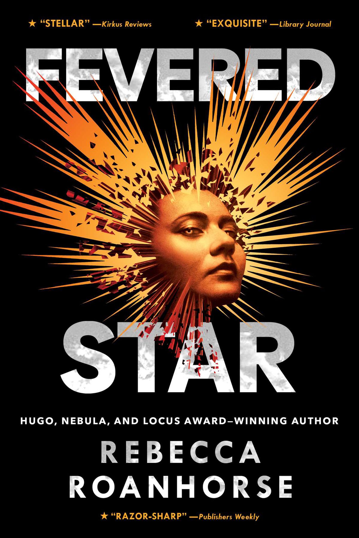 La copertina di Fevered Star, che centra un volto con una luce dorata illustrata che perfora intorno ad esso.