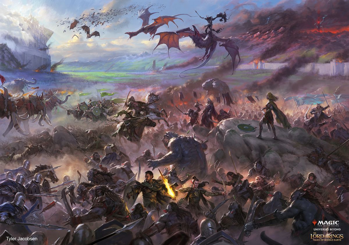 La battaglia dei campi del Pelennor rappresentata per un set di carte in Magic: The Gathering