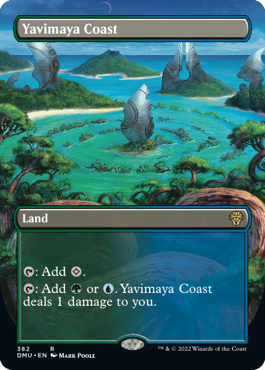 Yavimaya Coast aggiunge mana verde o blu, infligge un danno al giocatore.