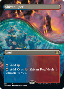 Shivan Reef aggiunge mana blu o rosso, infligge un danno al giocatore.