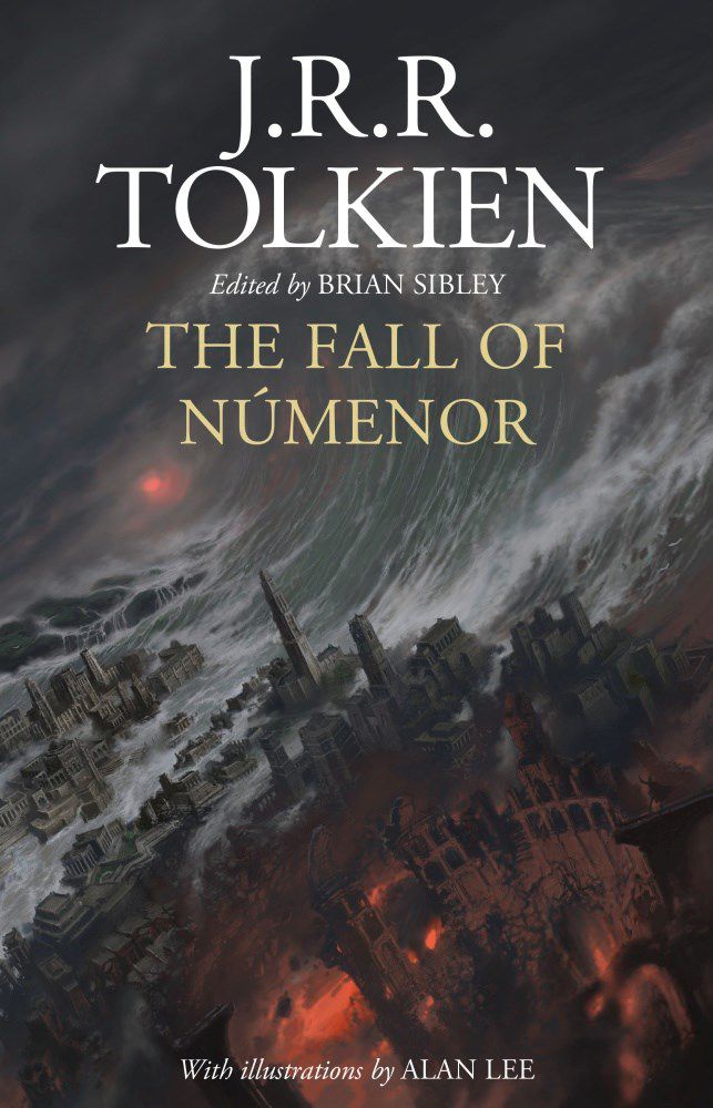 Immagine di copertina di The Fall of Numenor, con una città che sta per essere spazzata via da un'onda di marea