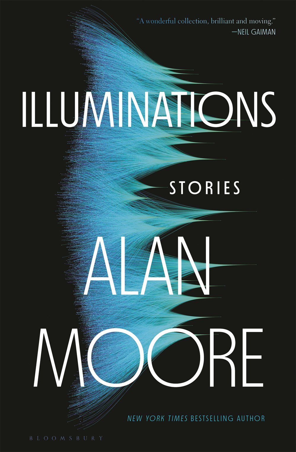 Immagine di copertina per Illuminations di Alan Moore, con un'immagine di quelle che sembrano cime montuose blu oblique