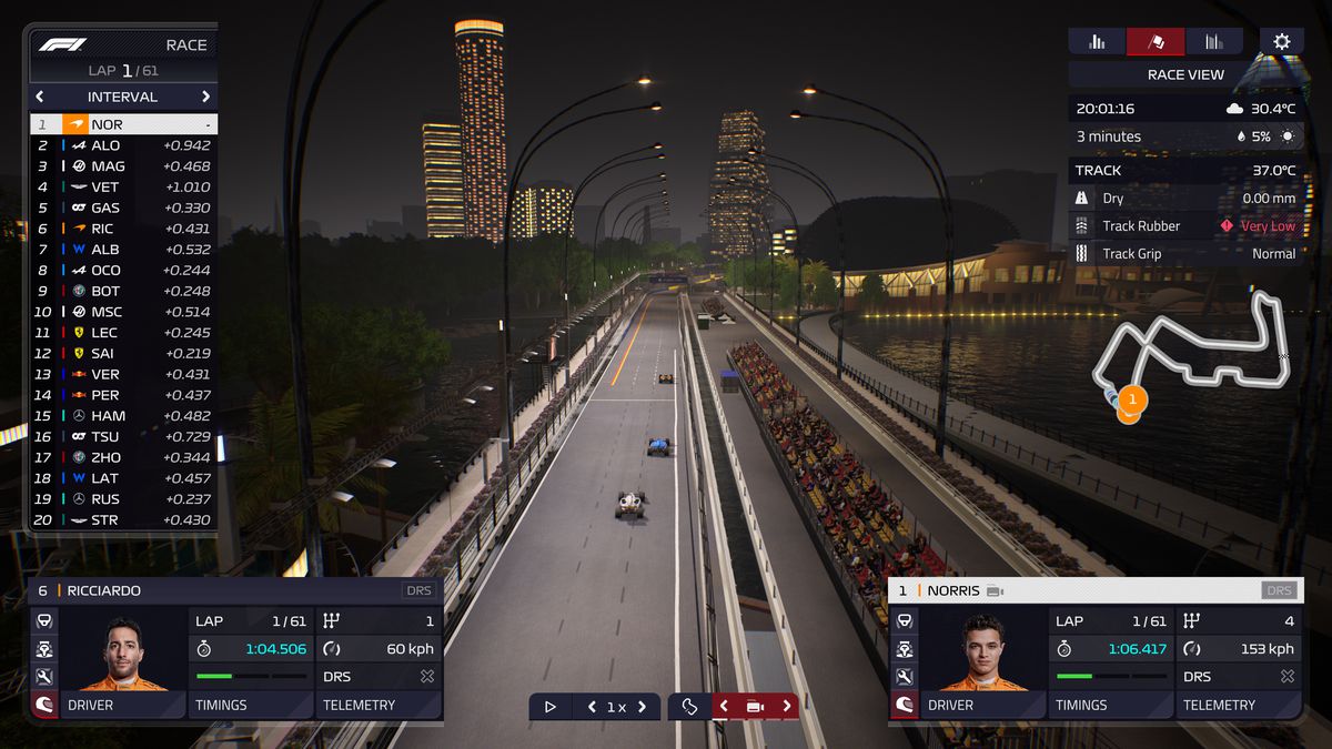 Screenshot di una gara notturna in F1 Manager 22