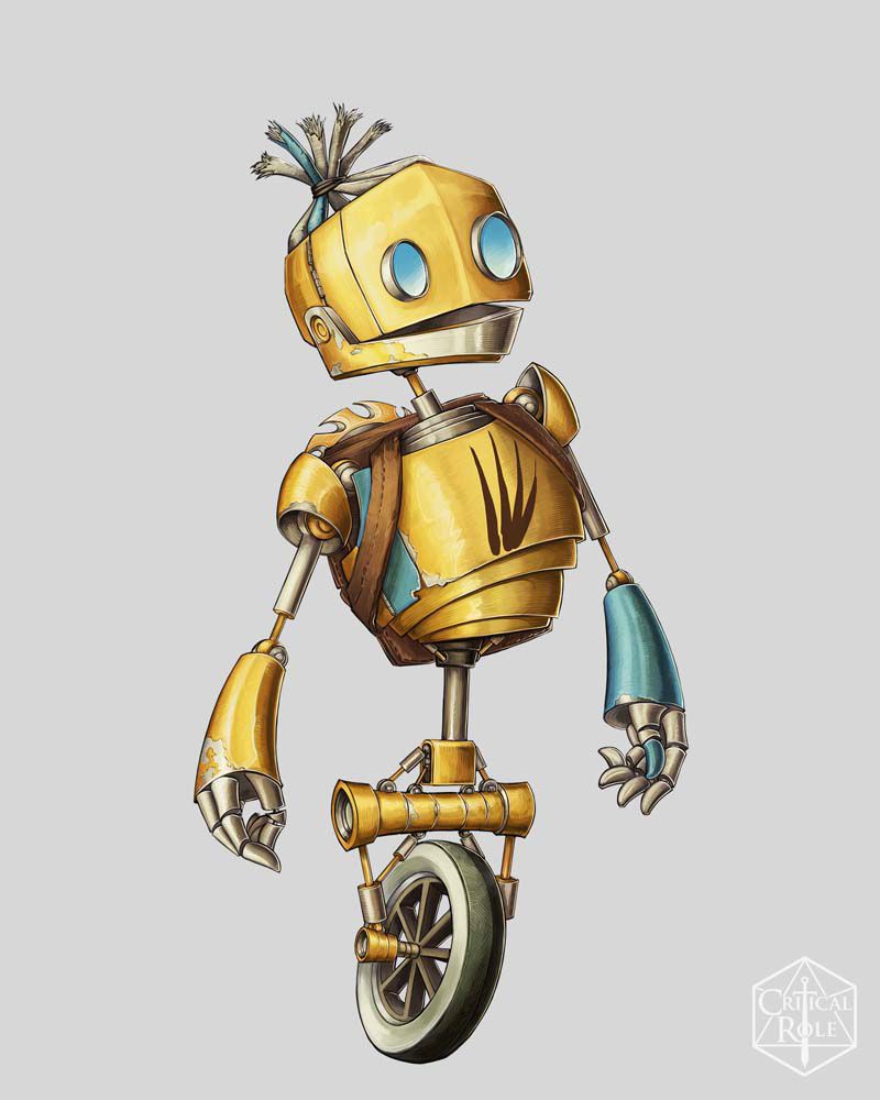 Un minuscolo robot d'argento.  Niente gambe, solo una singola ruota.
