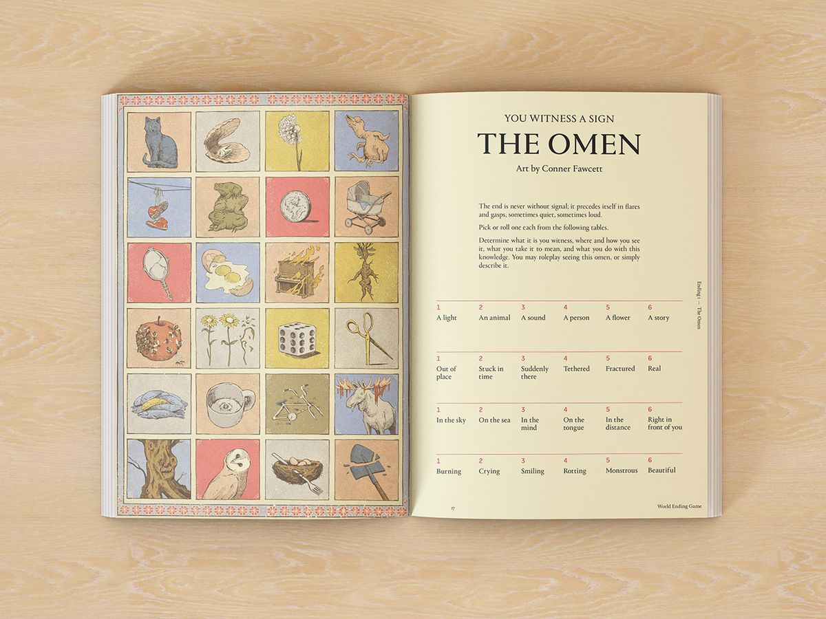 Una foto di due pagine di World Ending Game mostra una storia chiamata The Omen