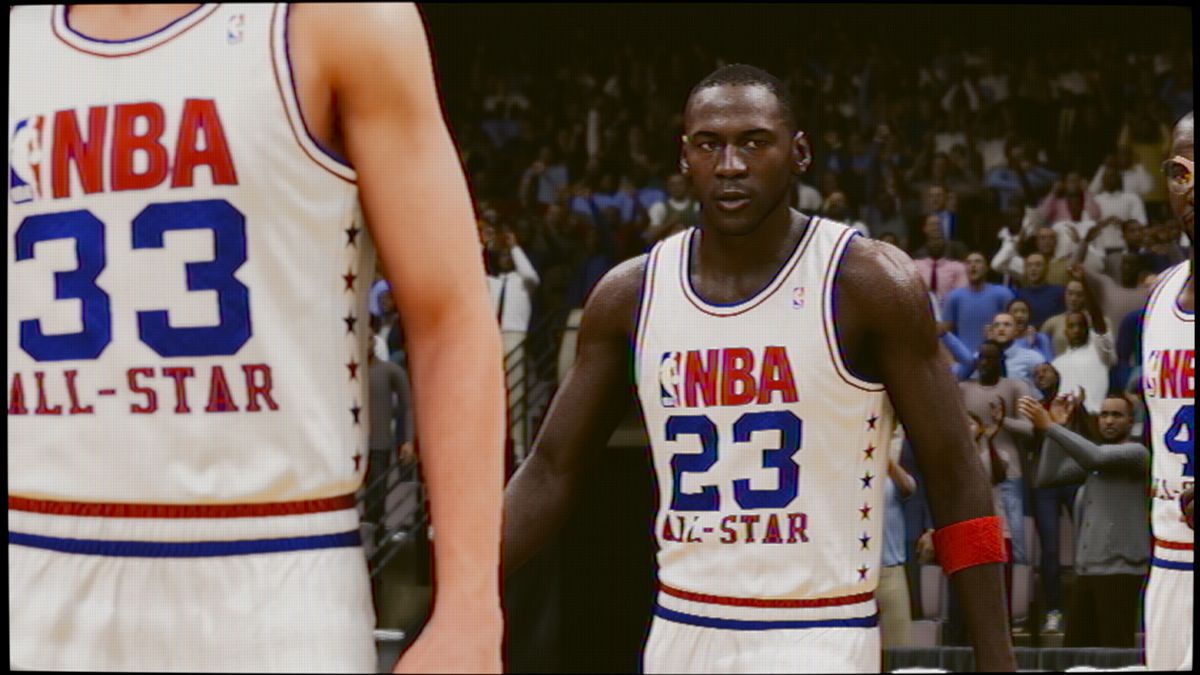Michael Jordan nella sua uniforme NBA All-Star dal 1985 al 1990