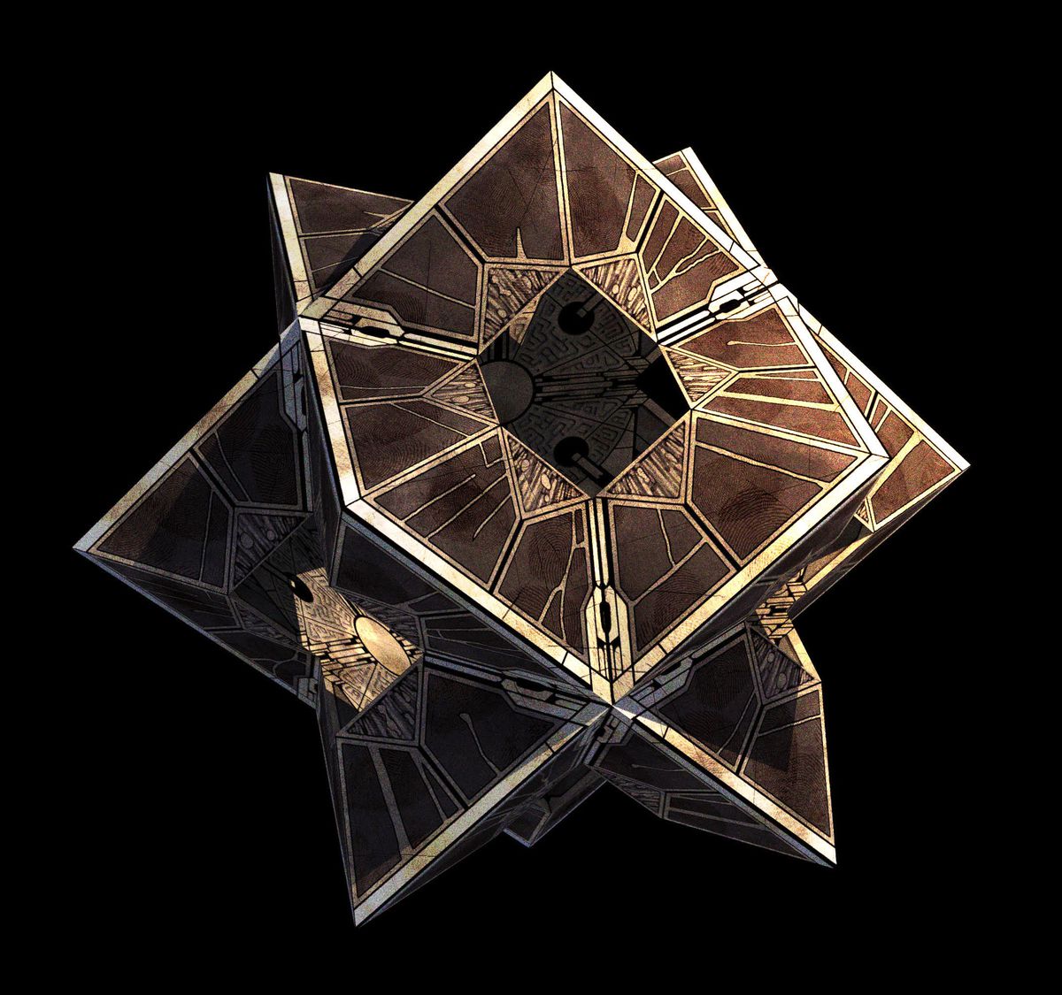 Concept art per un design inutilizzato per la scatola puzzle di Hellraiser (2022), una scatola tridimensionale a forma di stella.