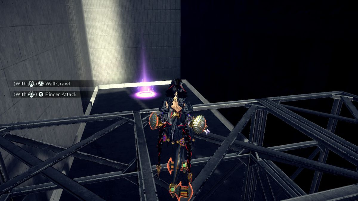 Bayonetta si trova su travi vicino a un cuore di strega spezzato in Bayonetta 3.