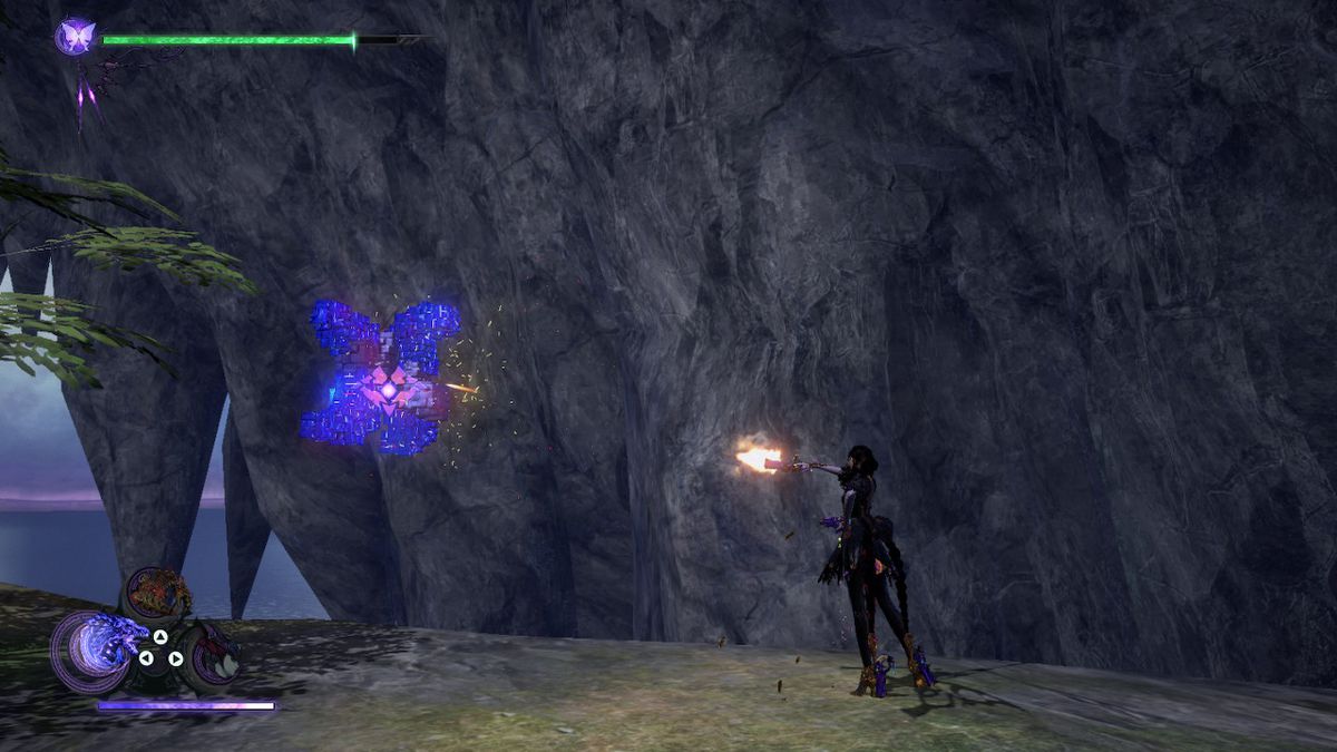 Bayonetta si trova vicino a un cuore di strega spezzato in una grotta in Bayonetta 3.