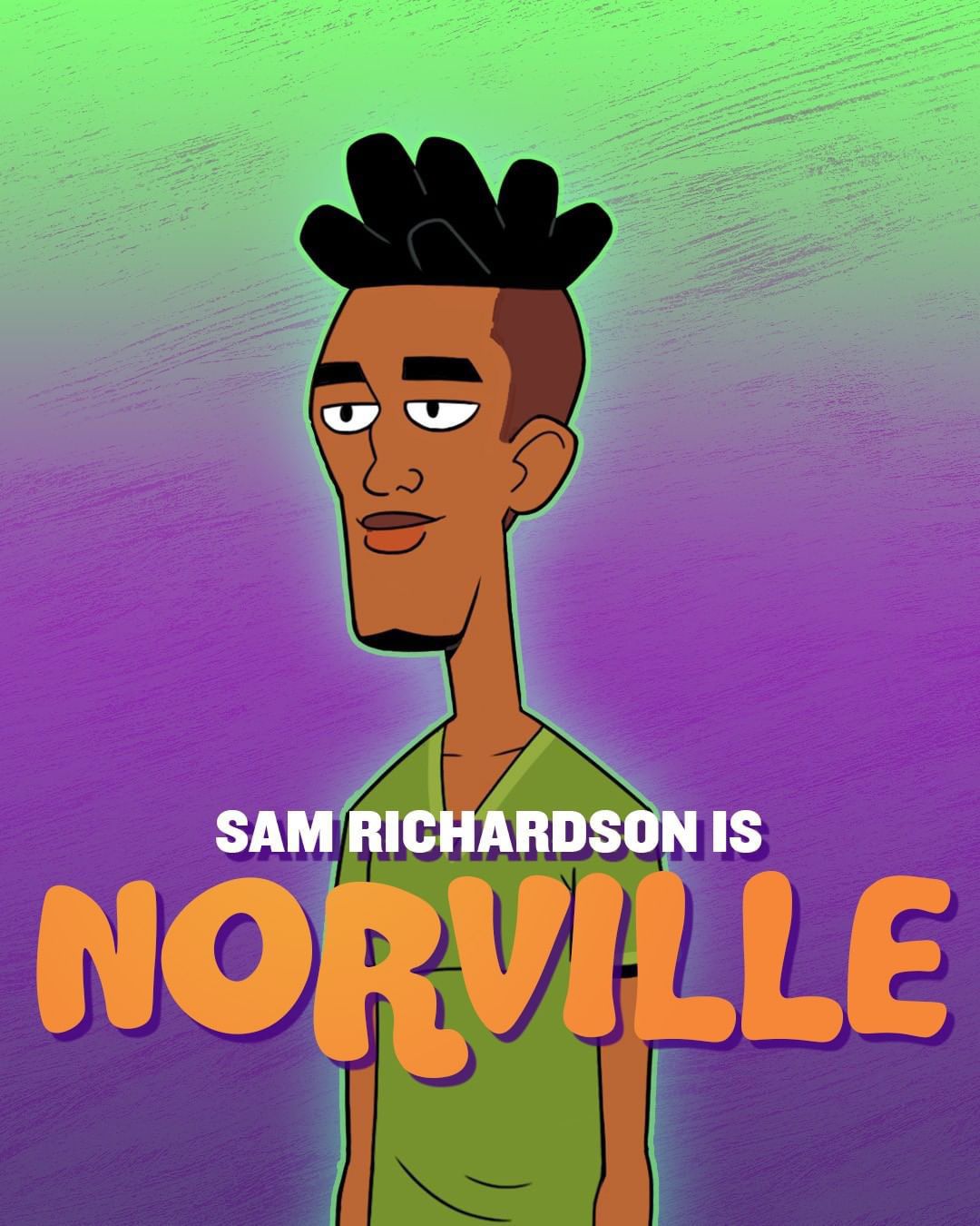 Norville alias Shaggy, un uomo di colore con i capelli a punta e una macchia d'anima, vestito con una camicia verde 