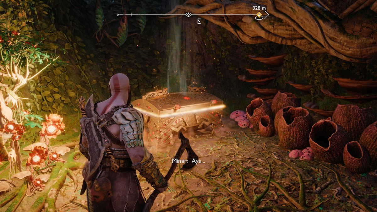Kratos si trova di fronte a un forziere leggendario in God of War Ragnarok