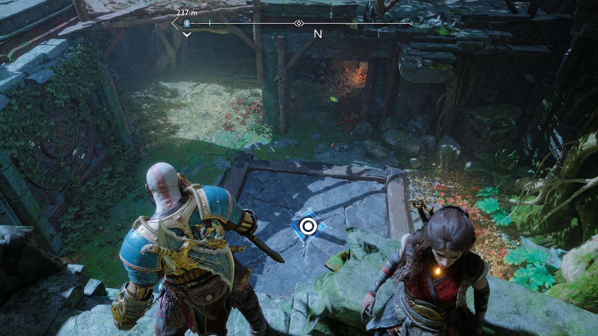 Kratos si trova su un pavimento rotto in God of War Ragnarok