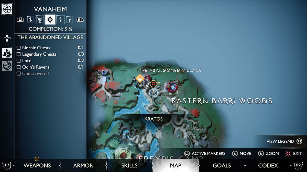Una mappa di Vanaheim in God of War Ragnarok