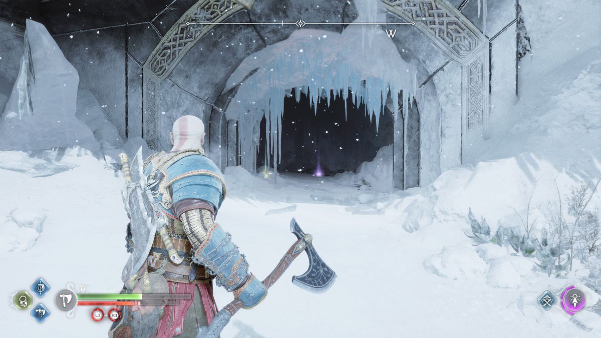 Kratos si prepara ad afferrare un artefatto in God of War Ragnarok