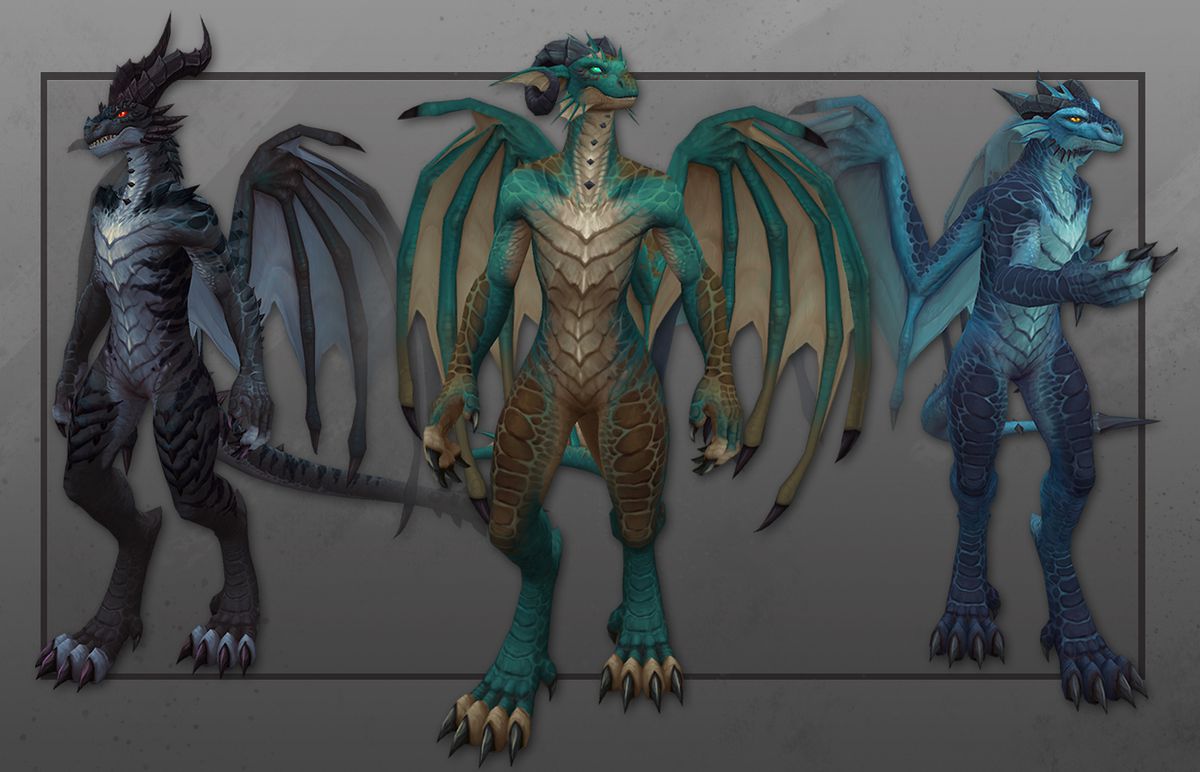 Concept art di Dracthyr nella loro forma di drago