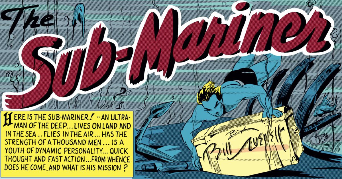 Il primo pannello della prima storia di Namor lo chiama Sub-Mariner e lo mostra mentre solleva uno scrigno del tesoro affondato.  