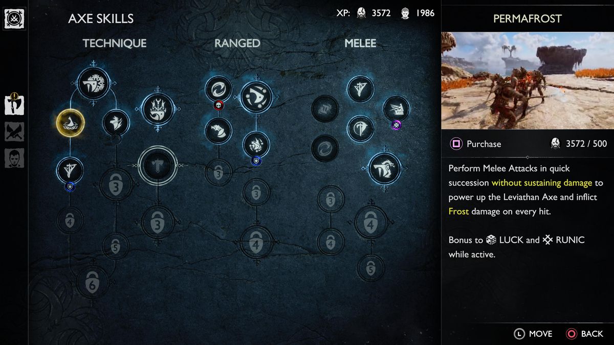 L'albero delle abilità di God of War Ragnarok mostra un'abilità di livello oro pronta per applicare un gettone mod.