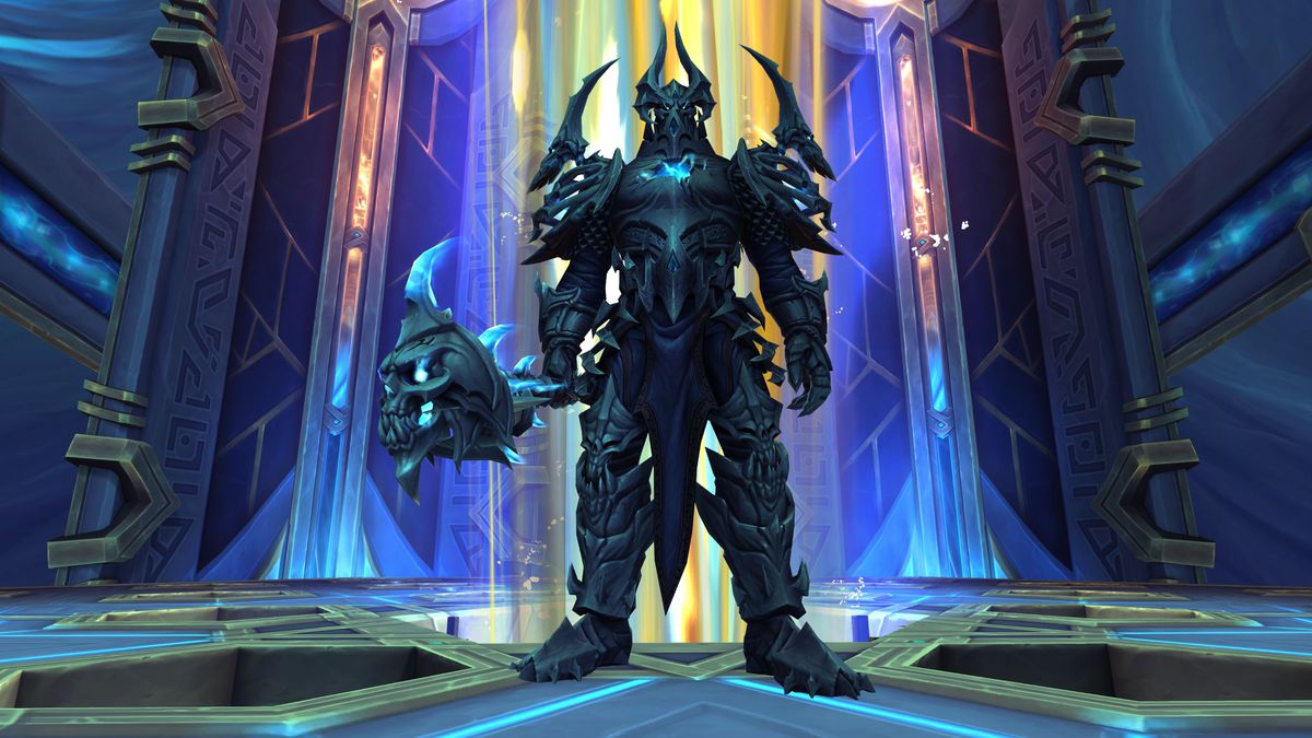 Il Carceriere, un boss dei raid di World of Warcraft pesantemente corazzato, incombe