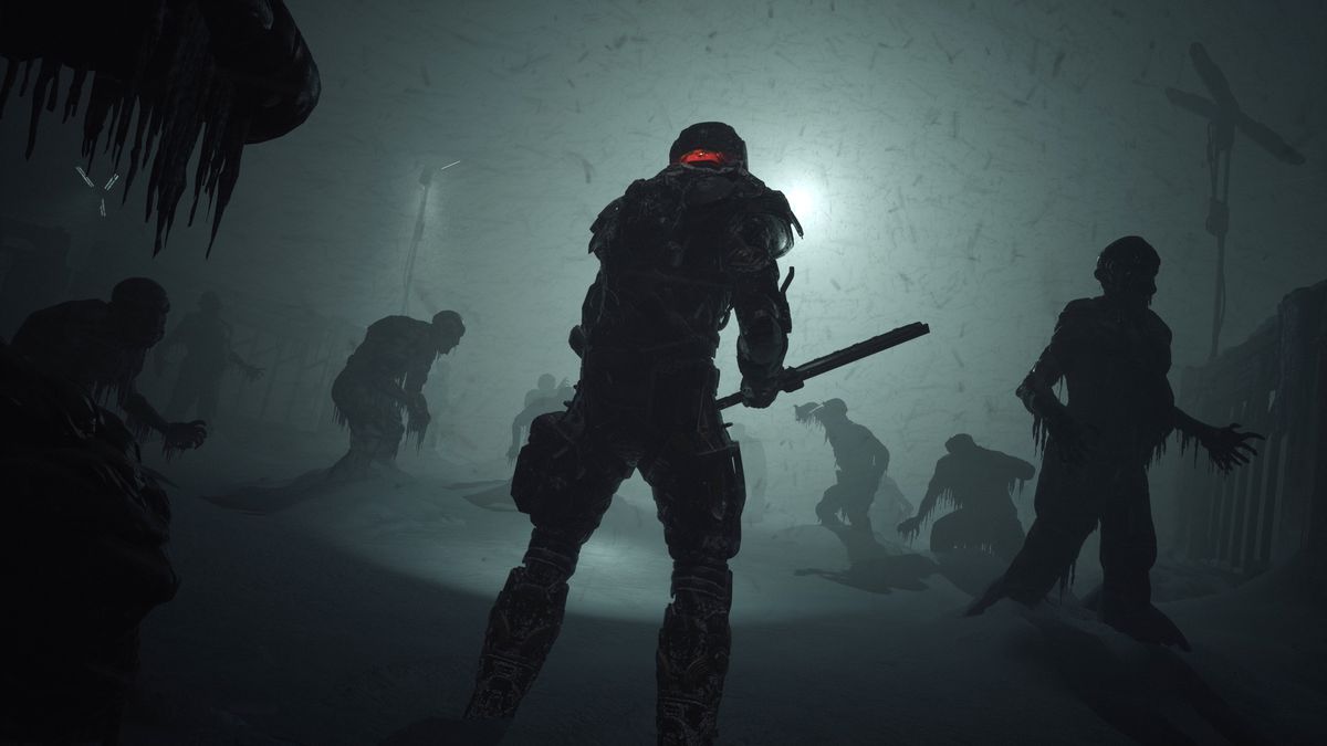 Jacob Lee tiene in mano un bastone stordente e cammina attraverso una serie di corpi mutanti congelati in mezzo a una bufera di neve in un fotogramma tratto dal Protocollo Callisto