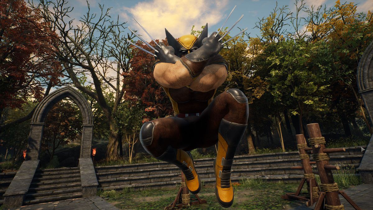 Wolverine in aria con gli artigli fuori