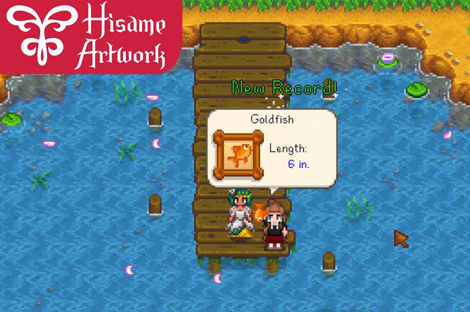Un giocatore di Stardew Valley che cattura un pesce rosso, come parte del mod More New Fish.