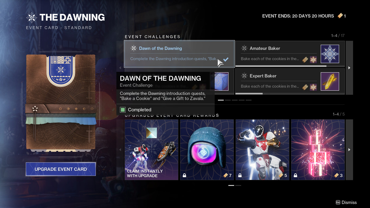 Uno sguardo al menu Sfida stagionale per l'evento Aurora di Destiny 2