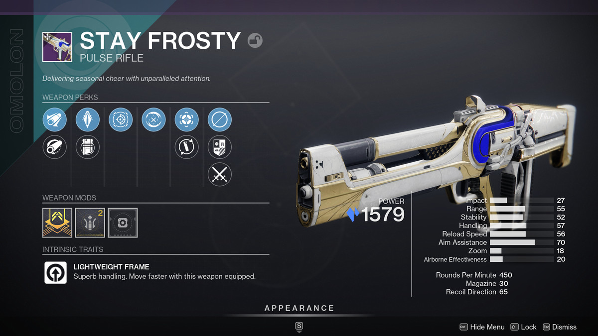 Il nuovo fucile a impulsi Stay Frost dall'evento The Dawning di Destiny 2