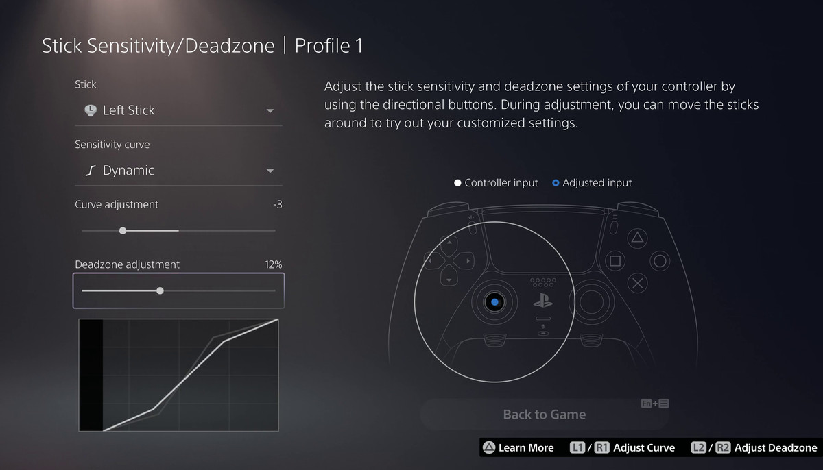Uno screenshot del menu mostra alcuni dei modi in cui è possibile modificare il controller DualSense Edge