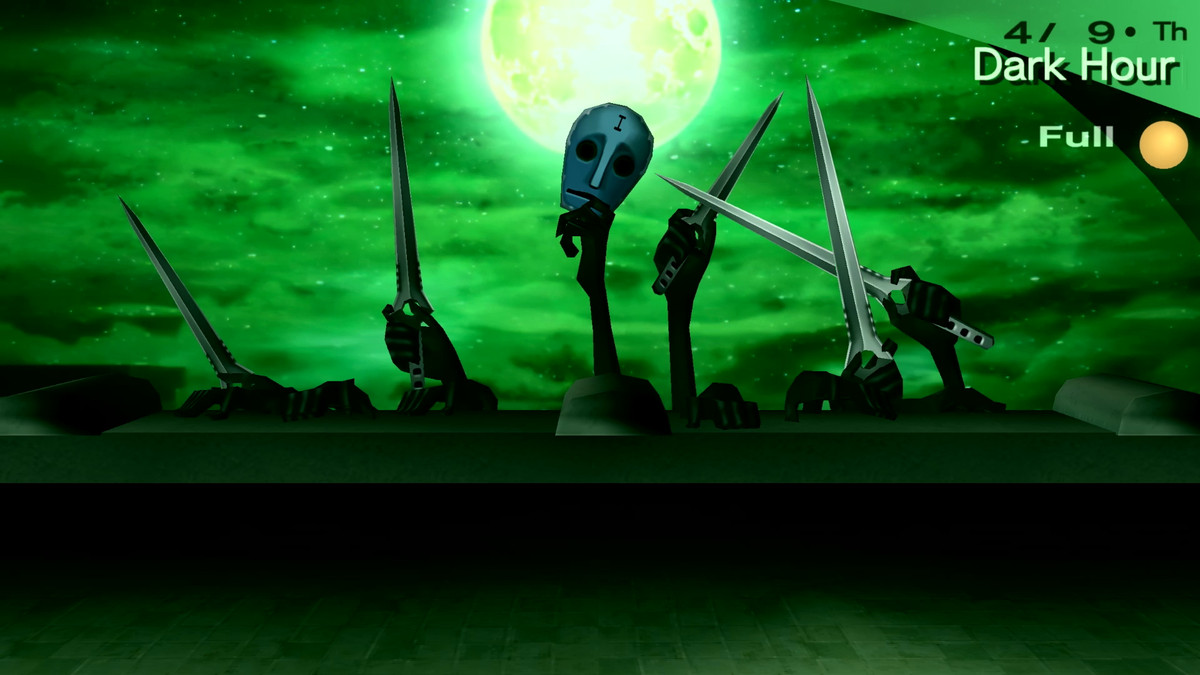 Un paesaggio verdastro e da incubo indica l'arrivo di Dark Hour in Persona 3 Portable