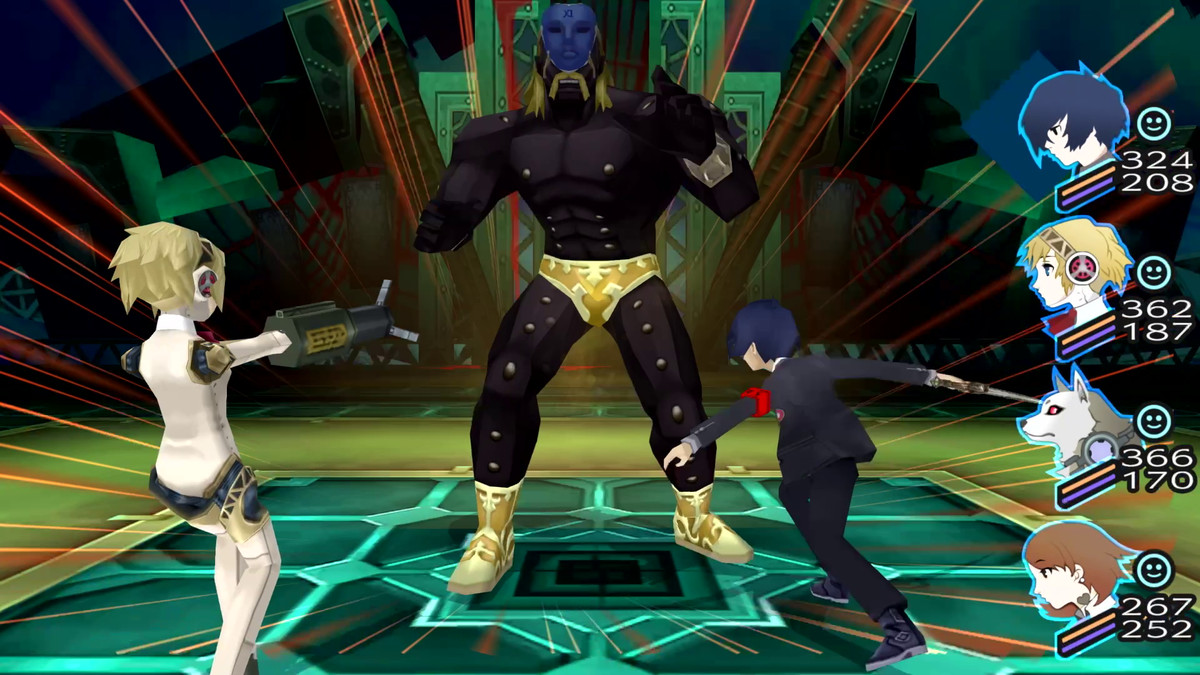 Aigis e il protagonista attaccano un demone nemico in Persona 3 Portable