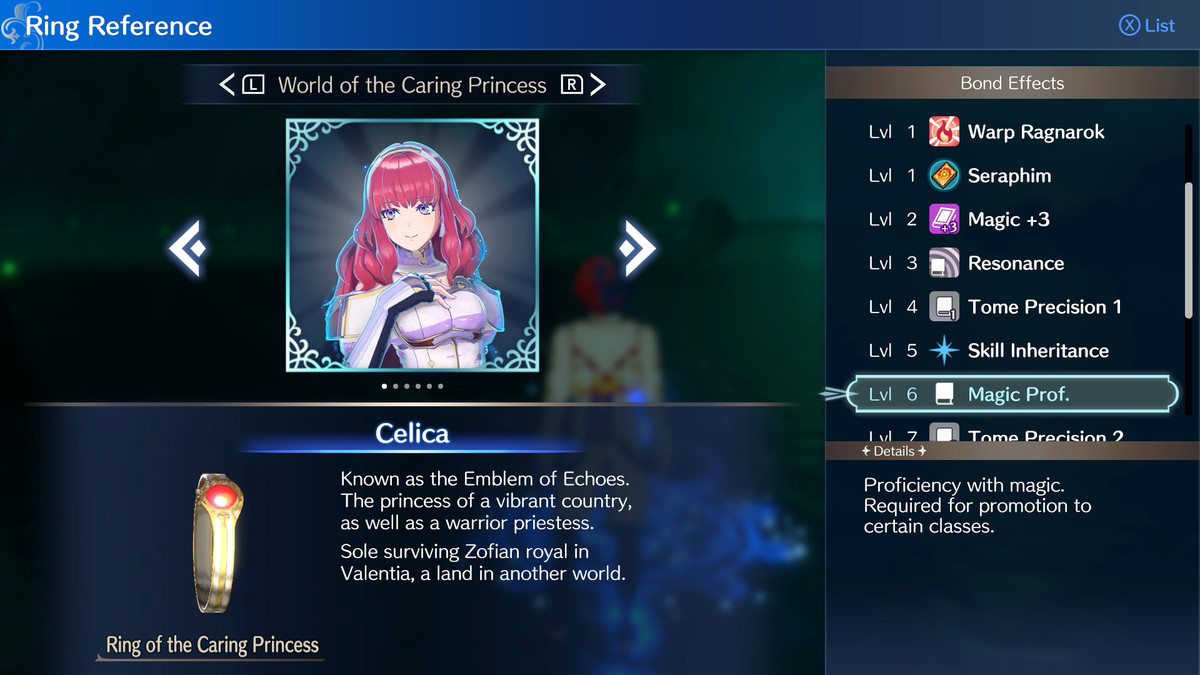 World of the Caring Princess, Celica, che mostra ciò che sa sul lato dello schermo