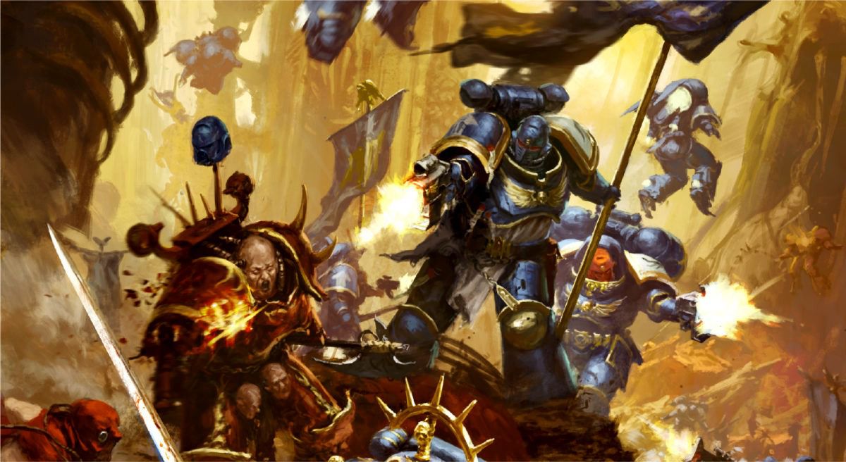 Warhammer 40.000 - Una squadra di Ultramarine rivestiti di armature potenziate blu combatte i loro fratelli corrotti del Caos in una frenetica battaglia.