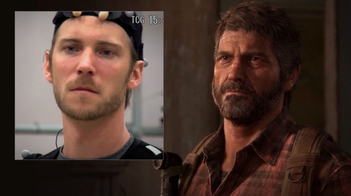 Troy Baker in costume da motion capture interpreta una scena emozionante nei panni di Joel in Last of Us Part 1