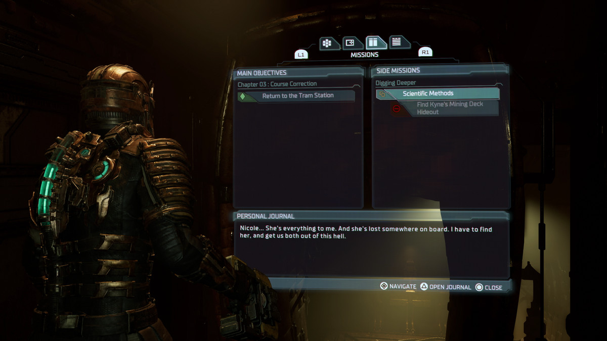 Il menu HUD di Dead Space per le missioni secondarie