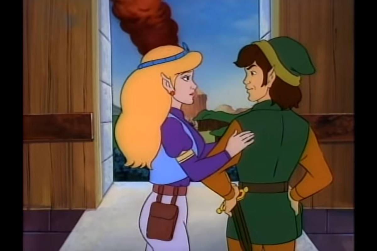 Zelda con una mano sulla spalla di Link.  C'è del fumo sullo sfondo