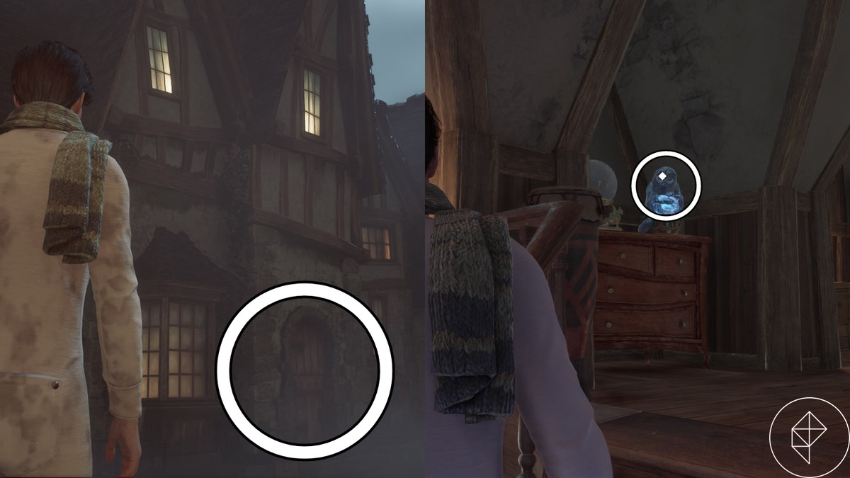 La statua e la luna di Demiguise nella Casa di Hogsmeade bloccata da un lucchetto di livello 2 nell'Eredità di Hogwarts